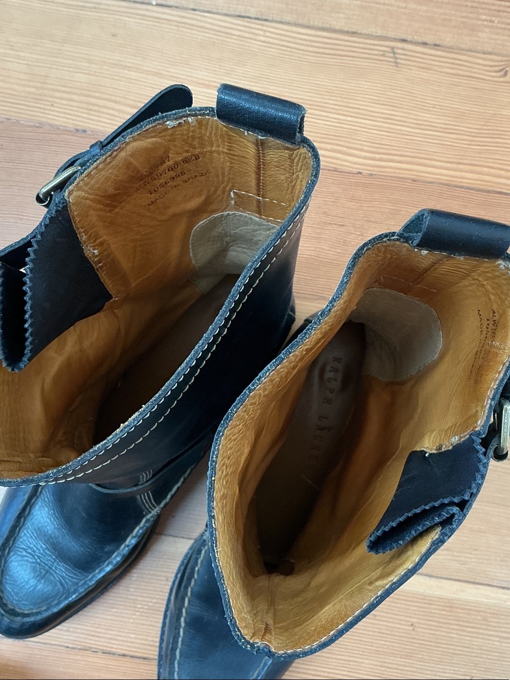 Polo by Ralph Lauren Black Leather Moto Combat Boots - Picture 7 of 11